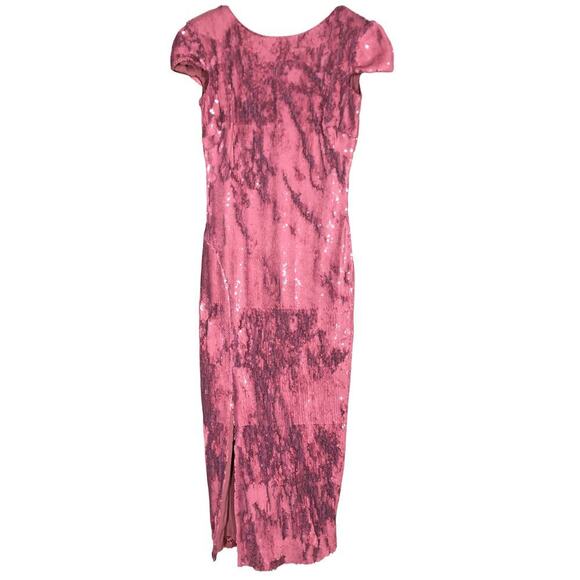 Dress The Population Dress Sequin Embellished Cap Sleeve Low Back Midi Pink S - Picture 1 of 9